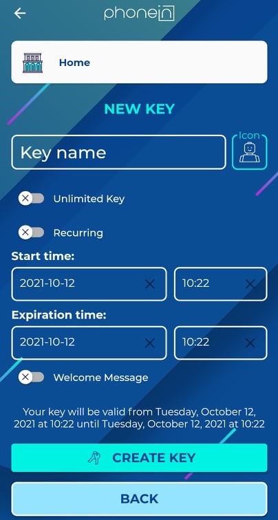 Single Use Keys require start and expiry dates and times